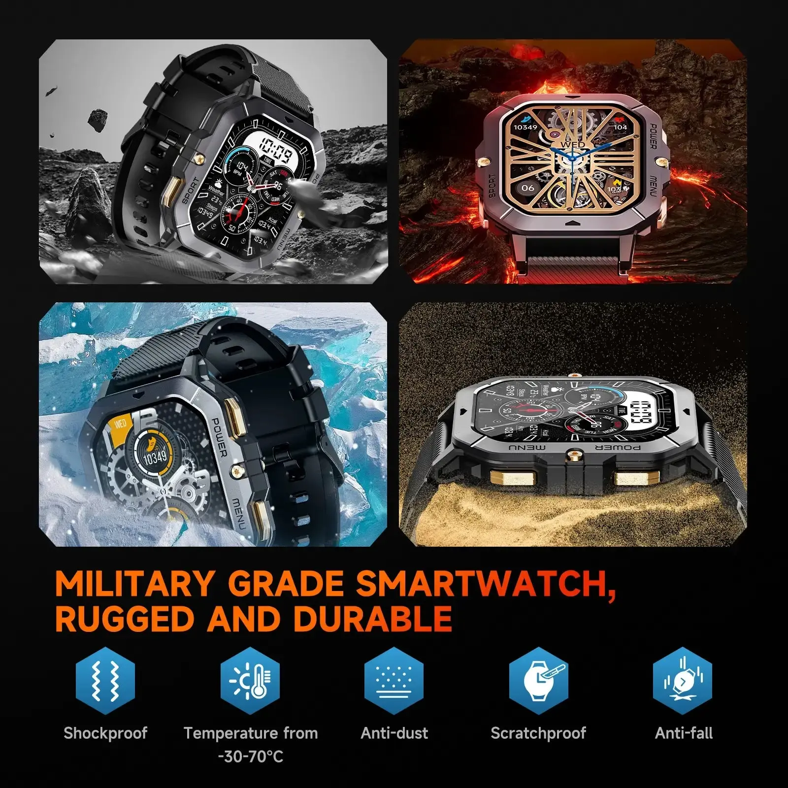 OUKITEL BT101 410mAh Battery Capacity 5ATM Waterproof Rugged Military Smart Watch - Image 6
