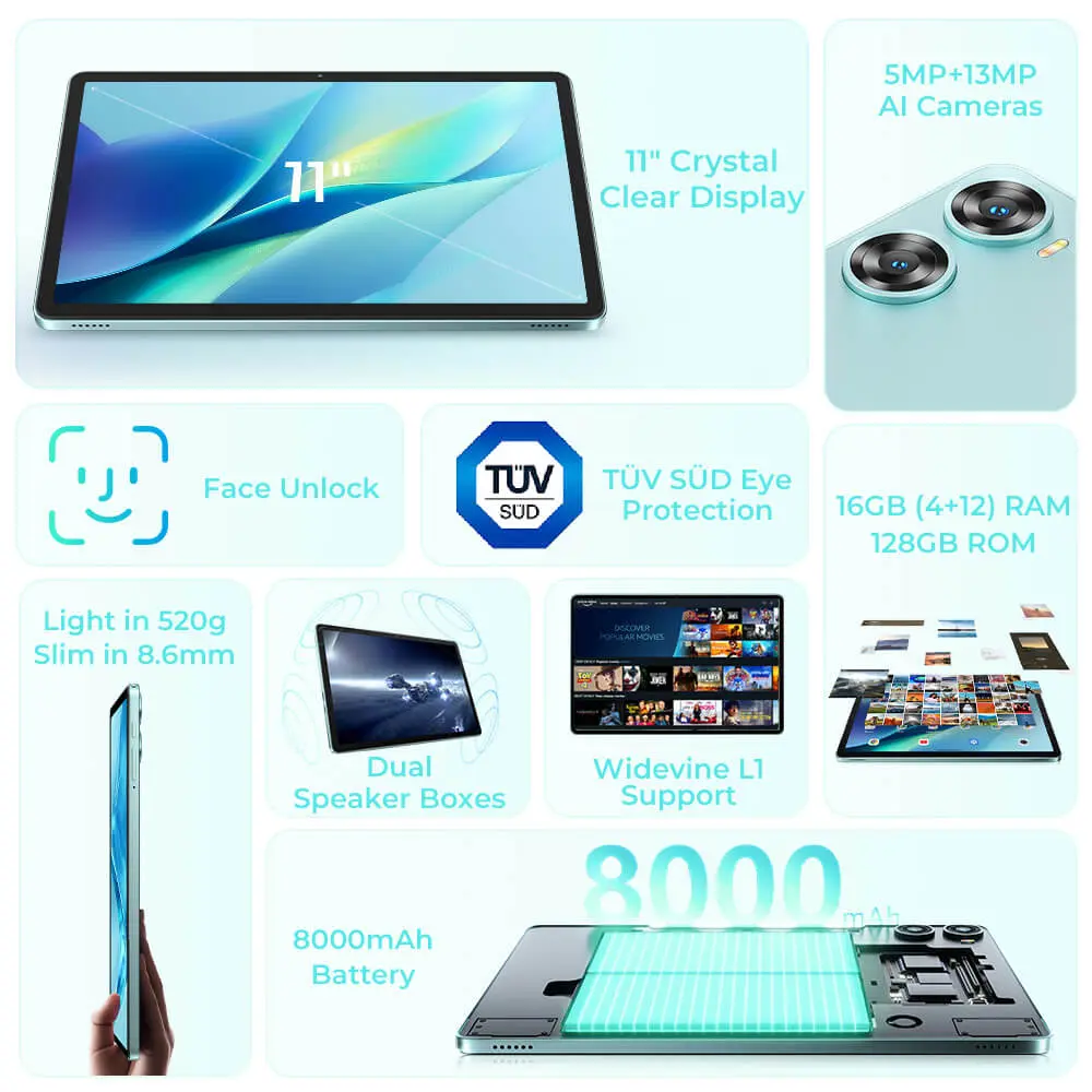 OT9 Smart Tablet Widevine L1 11-inch HD Display 8000mAh Battery Android 14 - Image 6