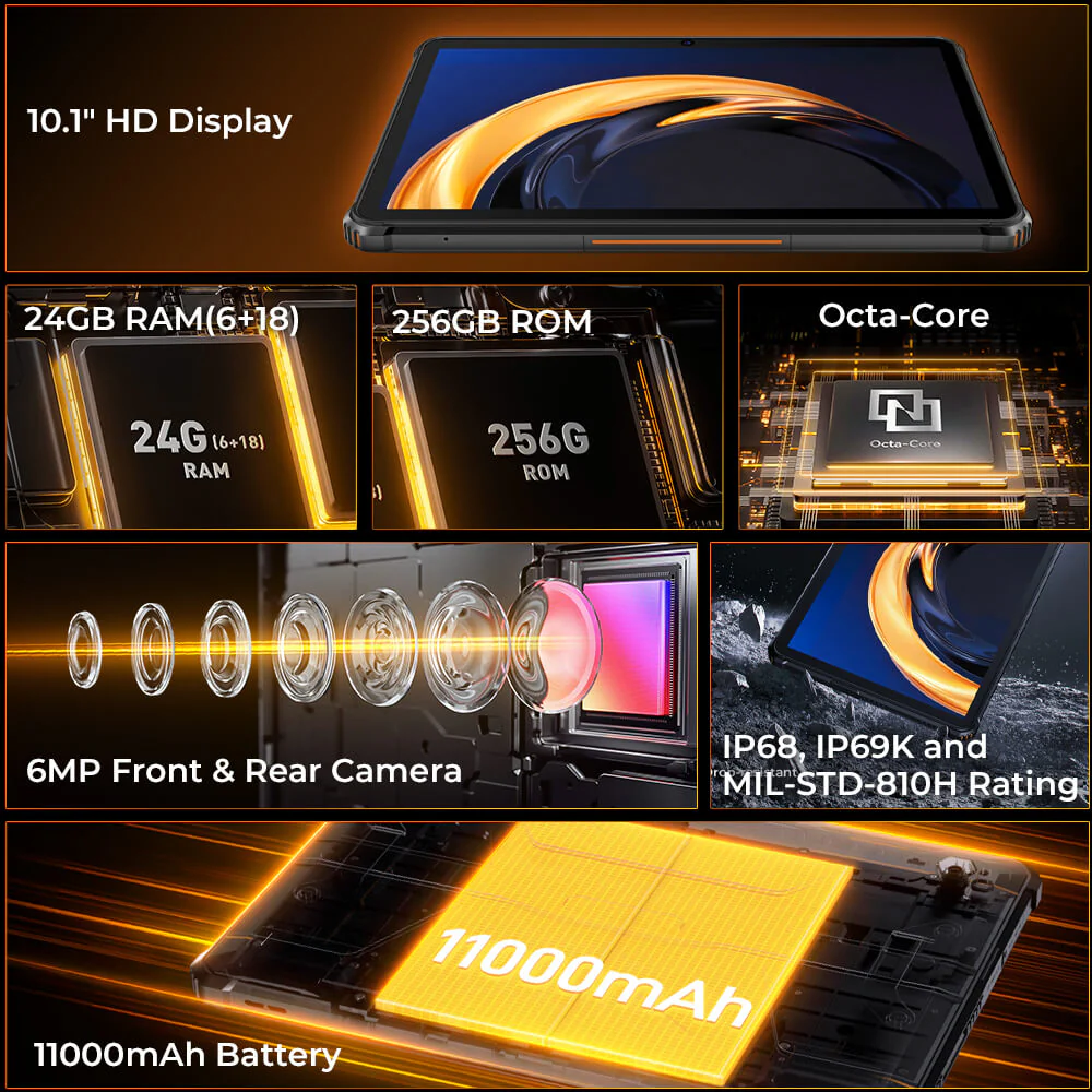 Oukitel RT9 RuggedTablet 10.1-inch 2K 11000mAh Big Battery 16MP Camera Android 14 (24GB+256GB) - Image 13
