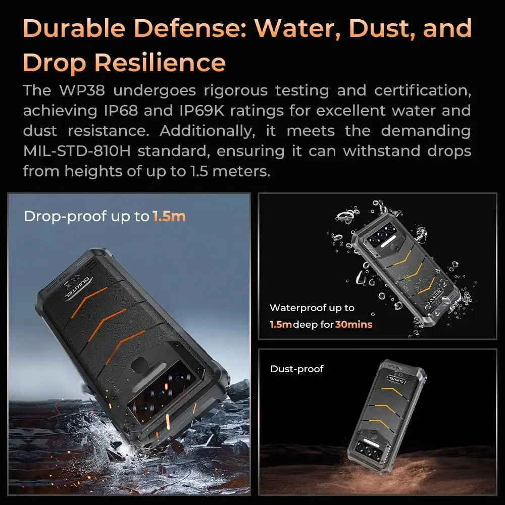 Oukitel WP38 4G Rugged Phone 6.52-inch 10600mAh Big Battery 13MP Camera Android 13(12GB+256GB NFC) - Image 7